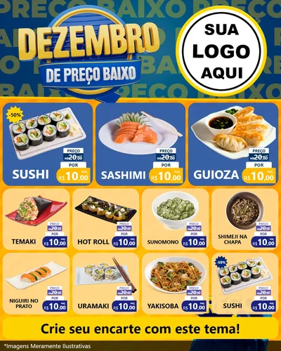 Modelo de Rede Social para Feed Instagram com o tema Dezembro de Preço Baixo para Comida japonesa