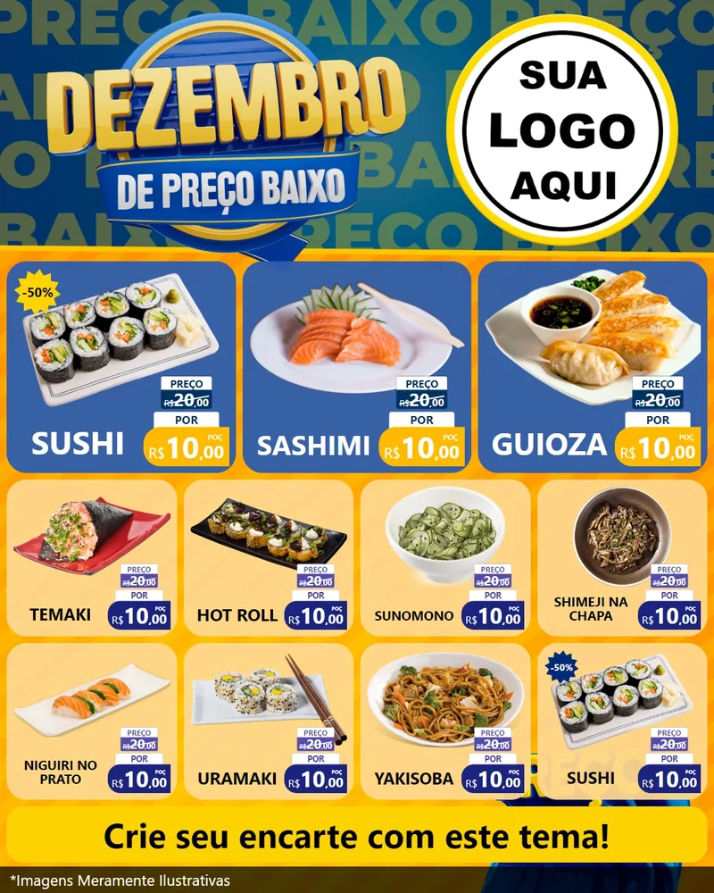 Modelo de Rede Social para Feed Instagram com o tema Dezembro de Preço Baixo para Comida japonesa