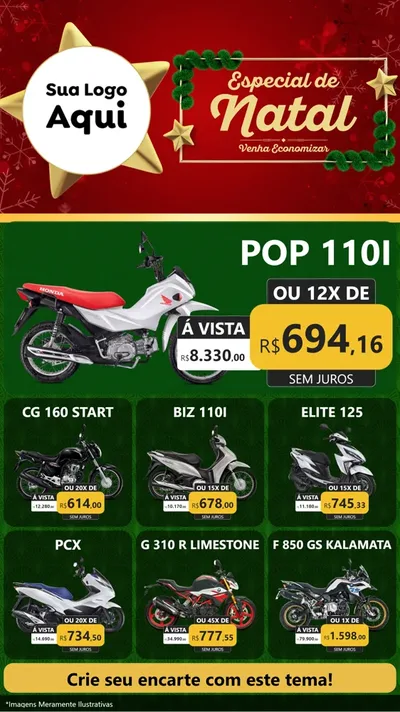 Modelo de Rede Social para Stories com o tema Especial de Natal para Concessionaria de Motos