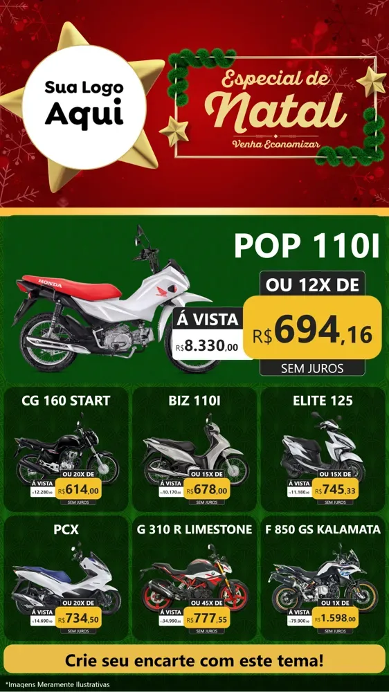 Modelo de Rede Social para Stories com o tema Especial de Natal para Concessionaria de Motos