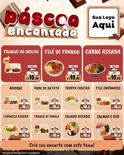 Modelo de Rede Social para Feed Instagram com o tema Páscoa Encantada para Restaurante