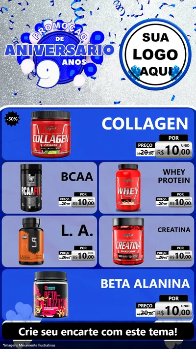 Modelo de TV para TV Vertical com o tema Promoção de Aniversário - 9 Anos para Suplementos alimentares