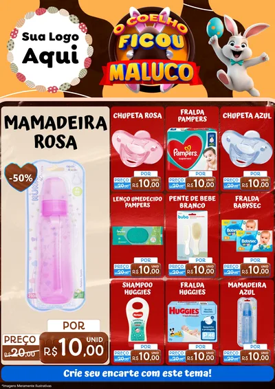 Modelo de Encarte para Encarte A4 Vertical com o tema O Coelho Ficou Maluco - Páscoa para Bebês