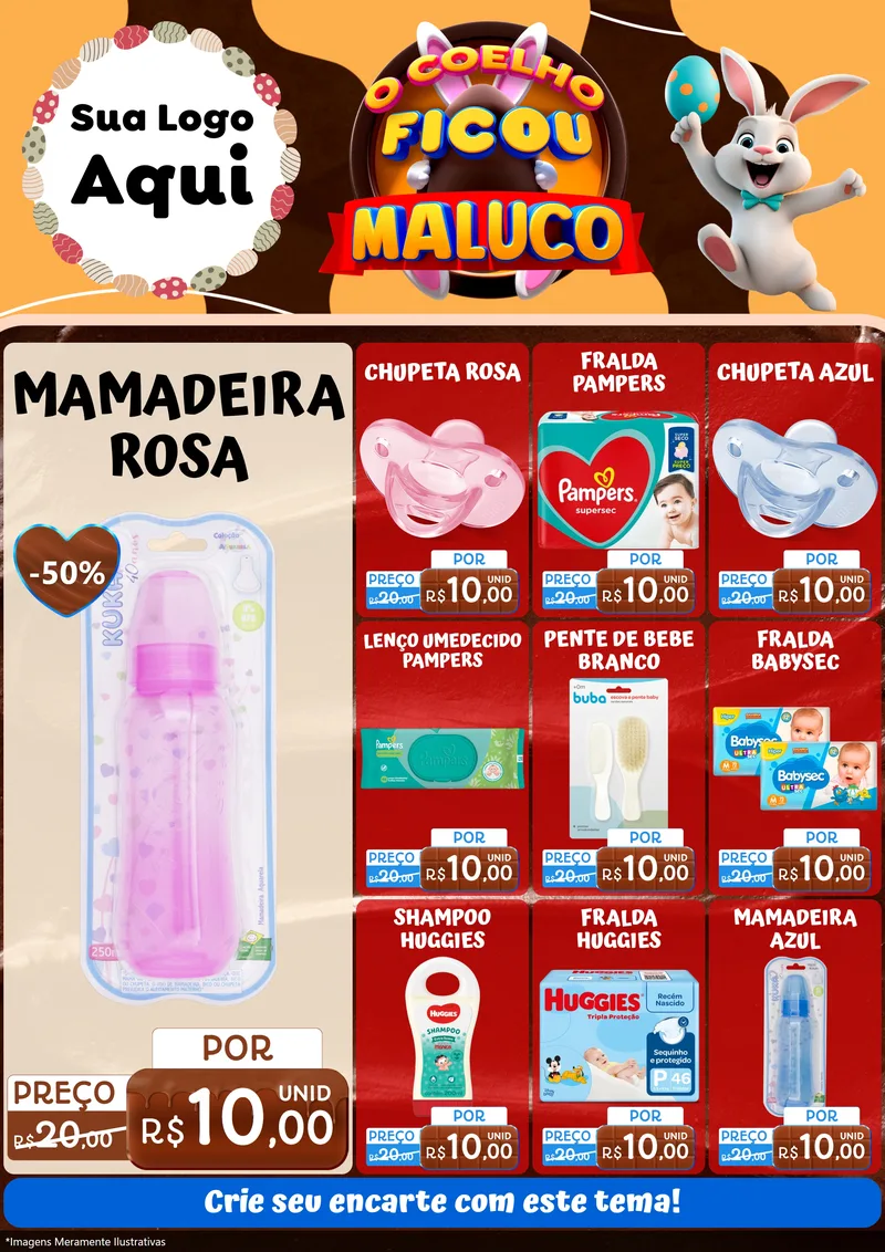 Modelo de Encarte para Encarte A4 Vertical com o tema O Coelho Ficou Maluco - Páscoa para Bebês