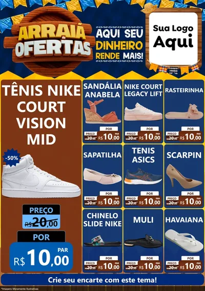 Modelo de Encarte para Encarte A4 Vertical com o tema Arraiá de Ofertas - Junina para Calçados