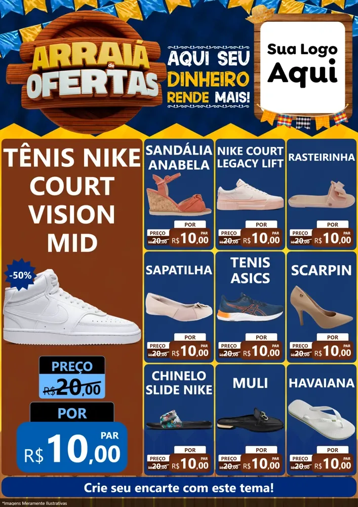 Modelo de Encarte para Encarte A4 Vertical com o tema Arraiá de Ofertas - Junina para Calçados