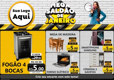 Modelo de Encarte para Encarte A4 Horizontal com o tema Mega Saldão de Janeiro para Móveis e Eletro