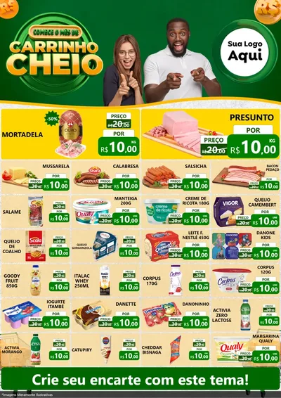 Modelo de Encarte para Encarte A4 Vertical com o tema Carrinho Cheio para Frios e Laticínios