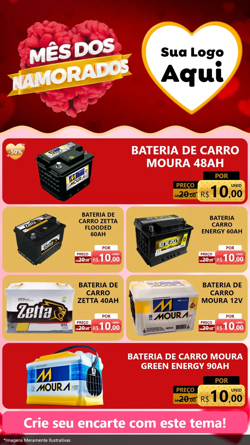 Modelo de TV para TV Vertical com o tema Mês dos Namorados para Baterias Elétricas