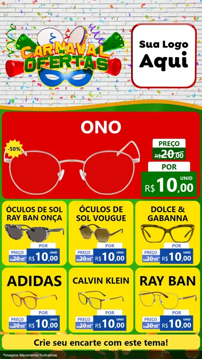 Modelo de Rede Social para Stories com o tema Carnaval de Ofertas para Óticas