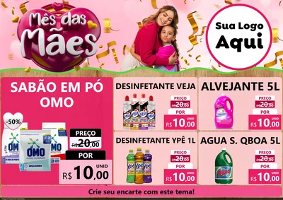 Modelo de Encarte para Encarte A4 Horizontal com o tema Mês das Mães para Produtos de Limpeza