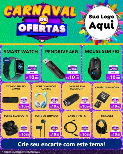 Modelo de Rede Social para Feed Instagram com o tema Carnaval de Ofertas para Informática