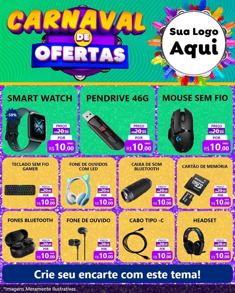 Modelo de Rede Social para Feed Instagram com o tema Carnaval de Ofertas para Informática