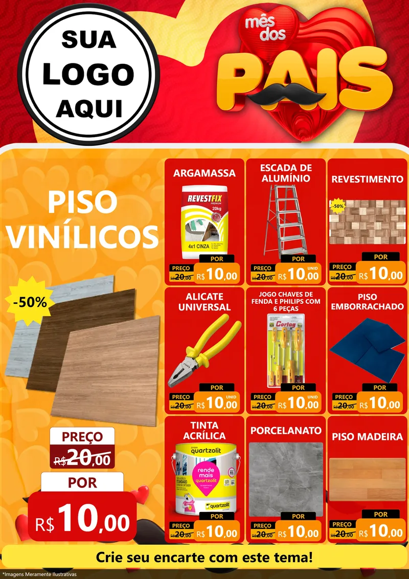 Modelo de Encarte para Encarte A4 Vertical com o tema Mês Dos Pais para Material para Construção