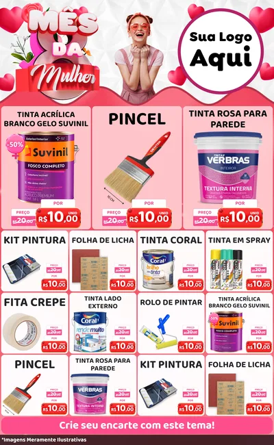 Modelo de Encarte para Encarte Grande com o tema Mês da Mulher para Tintas e Ferramentas