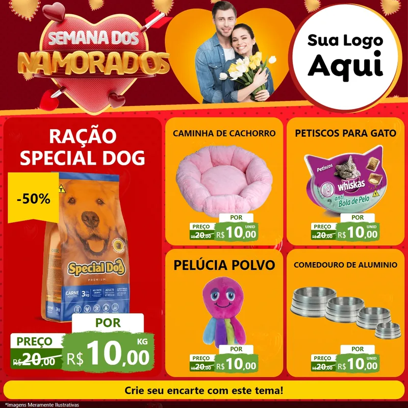 Modelo de Rede Social para Feed Facebook com o tema Semana dos Namorados para Pet Shop