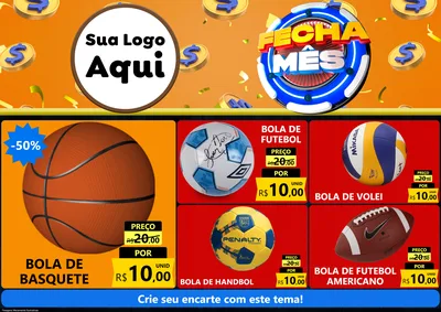 Modelo de Encarte para Encarte A4 Horizontal com o tema Fecha Mês para Artigos Esportivos