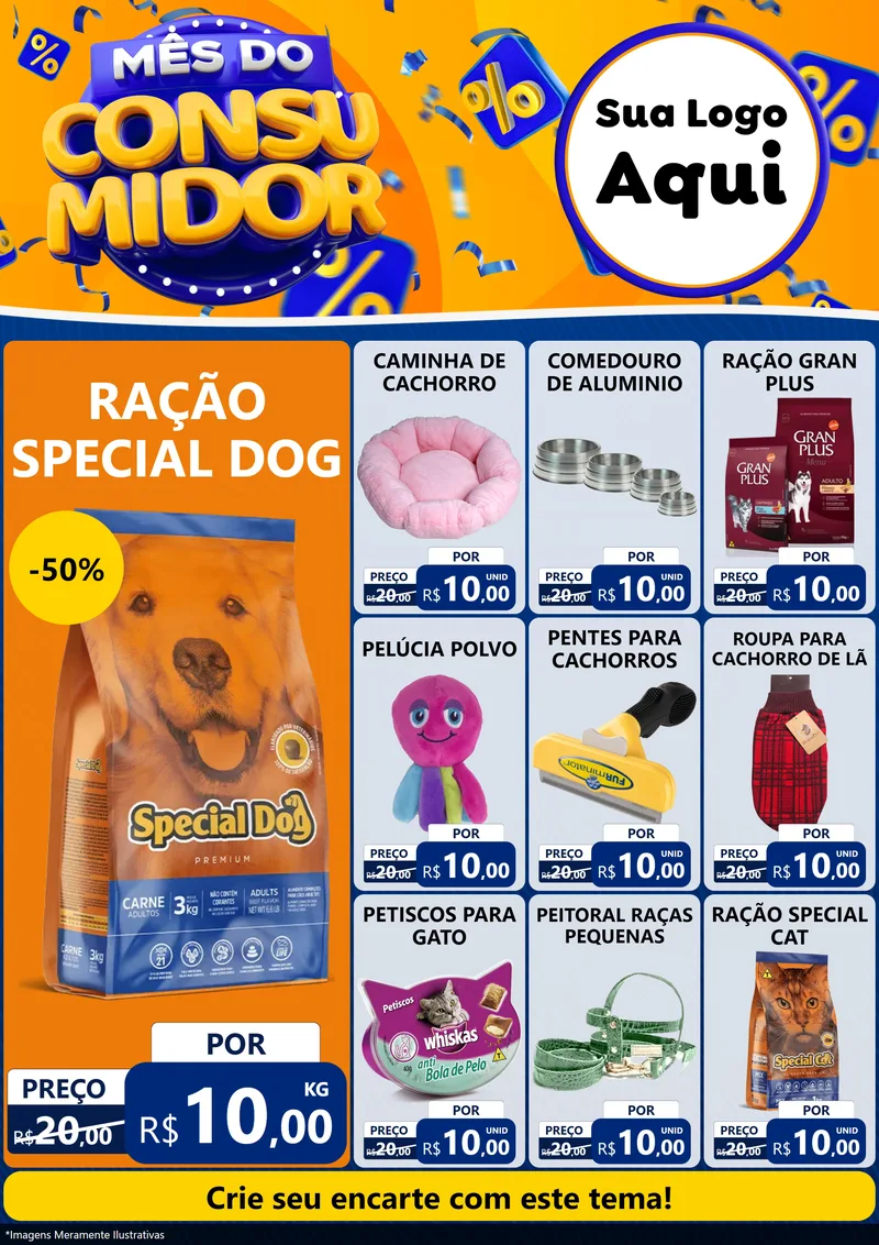 Modelo de Encarte para Encarte A4 Vertical com o tema Mês do Consumidor para Pet Shop