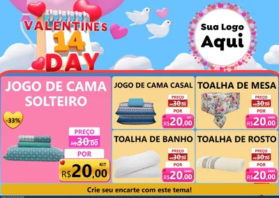Modelo de Encarte para Encarte A4 Horizontal com o tema Valentine's Day para Cama, Mesa e Banho