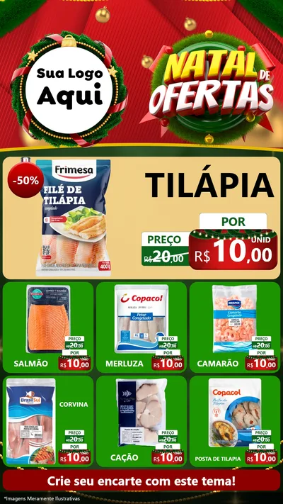 Modelo de Rede Social para Stories com o tema Natal de Ofertas para Peixaria