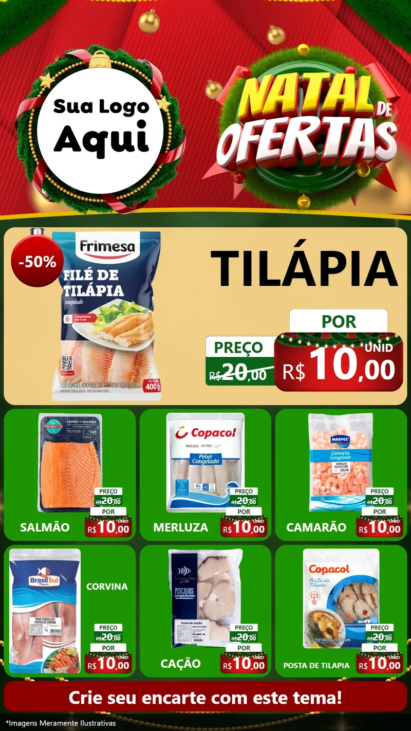 Modelo de Rede Social para Stories com o tema Natal de Ofertas para Peixaria