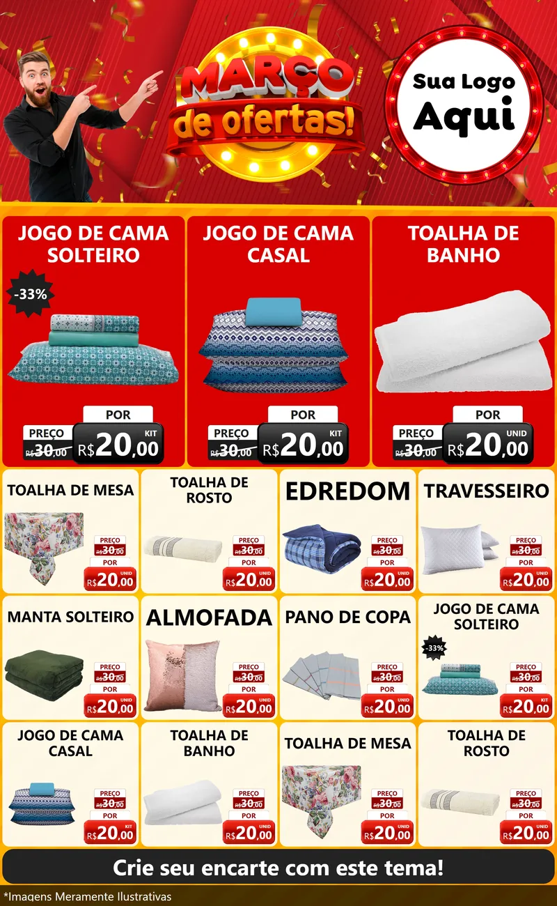 Modelo de Encarte para Encarte Grande com o tema Março de Ofertas! para Cama, Mesa e Banho