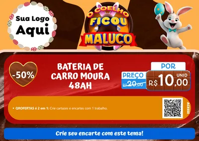 Modelo de Cartaz para Cartaz A4 Horizontal com o tema O Coelho Ficou Maluco - Páscoa para Baterias Elétricas