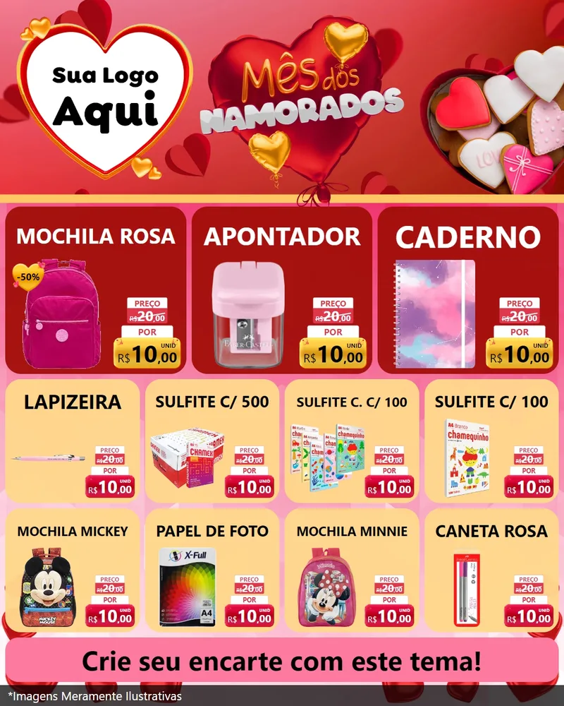 Modelo de Rede Social para Feed Instagram com o tema Mês dos Namorados para Papelaria