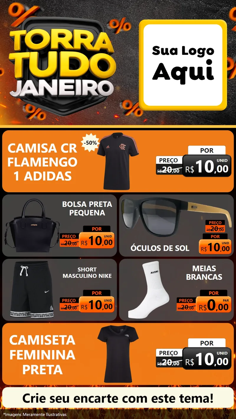 Modelo de TV para TV Vertical com o tema Torra Tudo Janeiro para Roupas e acessórios