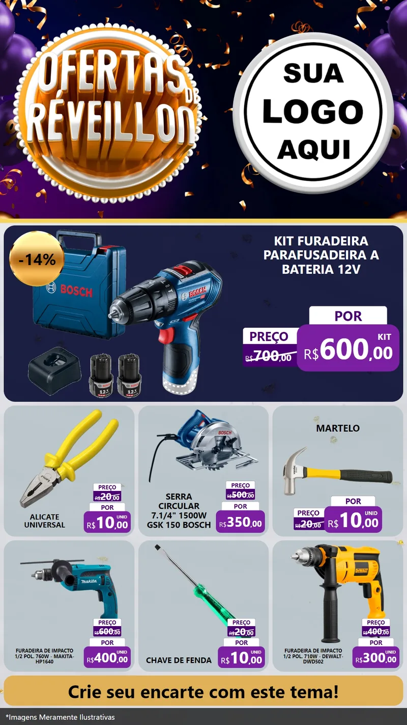 Modelo de Rede Social para Stories com o tema Ofertas de Réveillon para Maquinas e Ferramentas