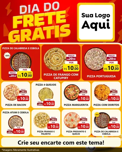Modelo de Rede Social para Feed Instagram com o tema Dia do Frete Grátis para Pizzaria