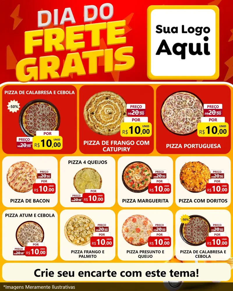 Modelo de Rede Social para Feed Instagram com o tema Dia do Frete Grátis para Pizzaria
