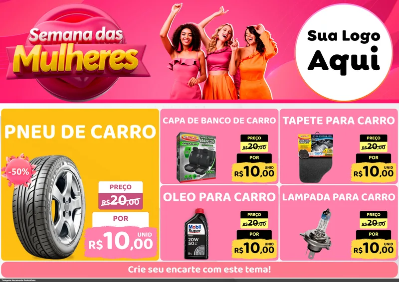 Modelo de Encarte para Encarte A4 Horizontal com o tema Semana das Mulheres para Auto peças