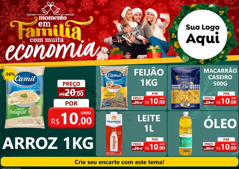 Modelo de Encarte para Encarte A4 Horizontal com o tema Momento em Família (Natal) para Supermercado