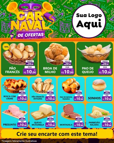 Modelo de Rede Social para Feed Instagram com o tema Carnaval de Ofertas para Padaria
