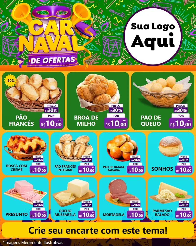 Modelo de Rede Social para Feed Instagram com o tema Carnaval de Ofertas para Padaria