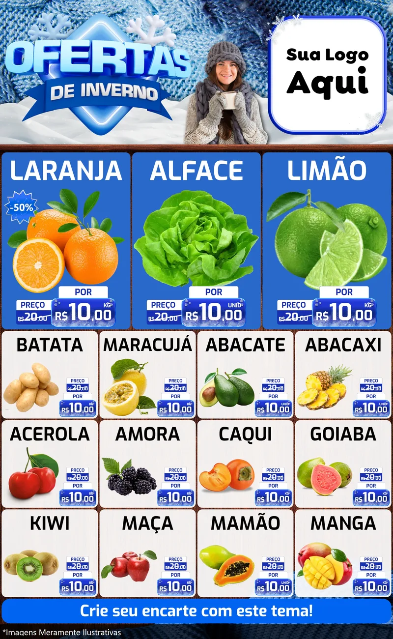 Modelo de Encarte para Encarte Grande com o tema Ofertas de Inverno para Hortifrúti