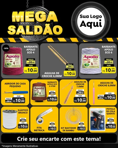 Modelo de Rede Social para Feed Instagram com o tema Mega Saldão para Armarinho e Aviamentos