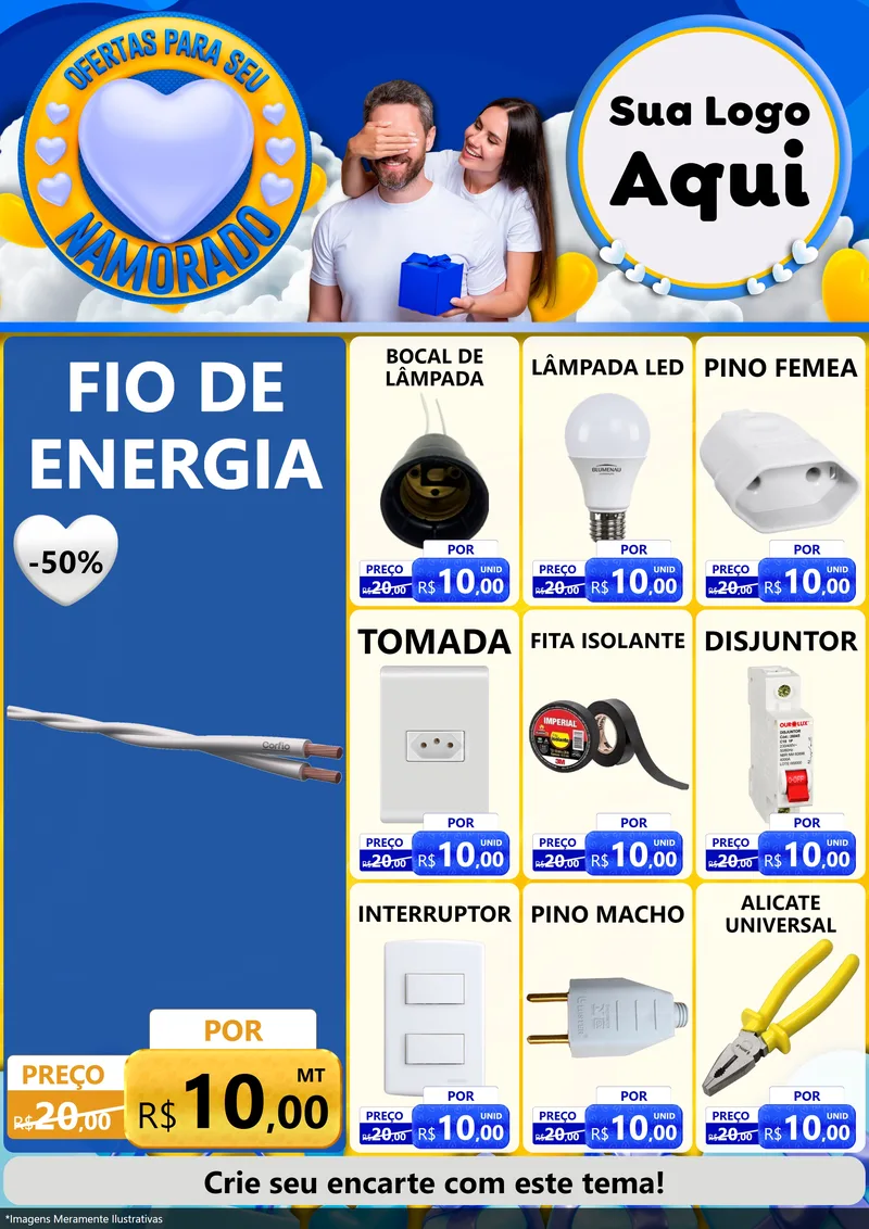 Modelo de Encarte para Encarte A4 Vertical com o tema Ofertas Para Seu Namorado para Materiais Elétricos