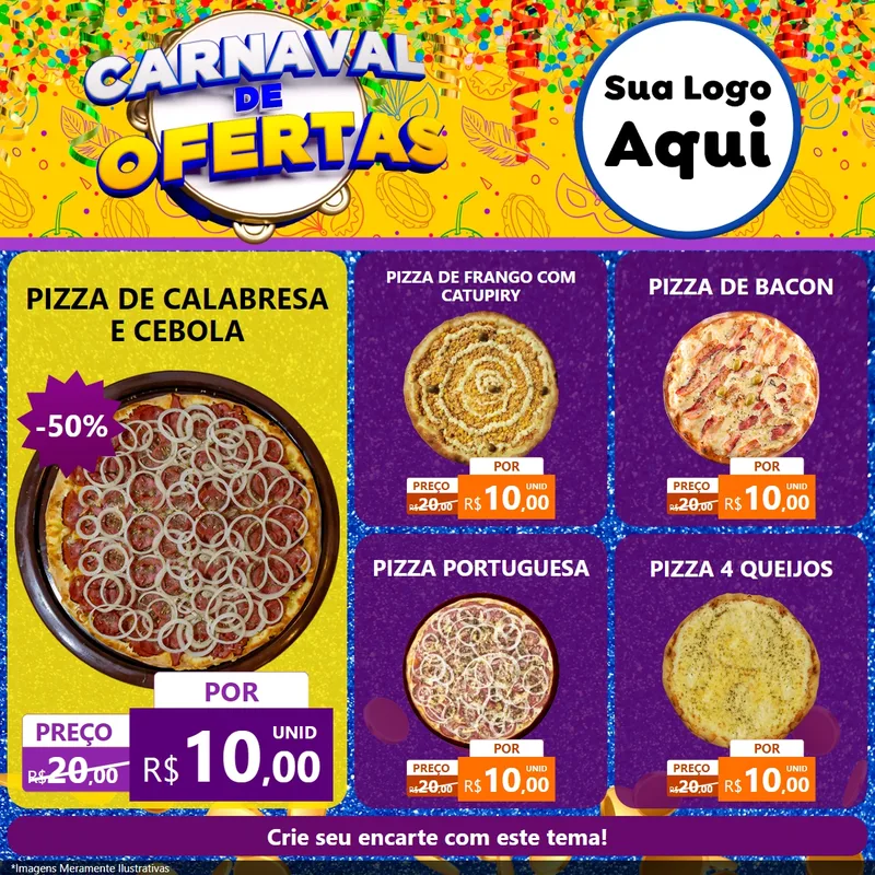 Modelo de Rede Social para Feed Facebook com o tema Carnaval de Ofertas para Pizzaria