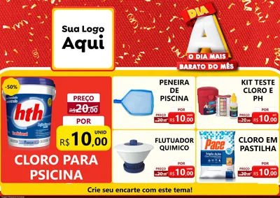 Modelo de Encarte para Encarte A4 Horizontal com o tema Dia A o Dia Mais Barato do Mês para Produtos para Piscina