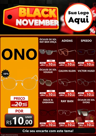 Modelo de Encarte para Encarte A4 Vertical com o tema Black November para Óticas