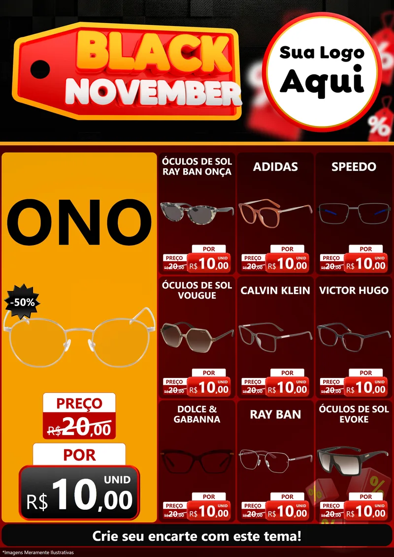 Modelo de Encarte para Encarte A4 Vertical com o tema Black November para Óticas