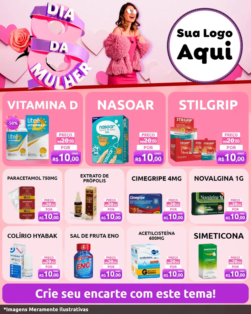 Modelo de Rede Social para Feed Instagram com o tema Dia da Mulher para Farmácia