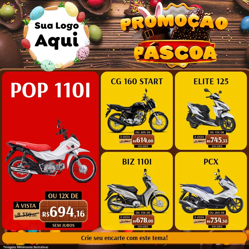 Modelo de Rede Social para Feed Facebook com o tema Promoção Páscoa para Concessionaria de Motos