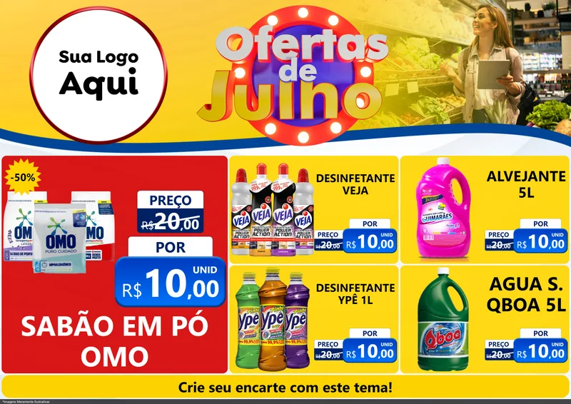 Modelo de Encarte para Encarte A4 Horizontal com o tema Ofertas de Julho para Produtos de Limpeza