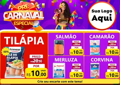 Modelo de Encarte para Encarte A4 Horizontal com o tema Pré-Carnaval Especial para Peixaria