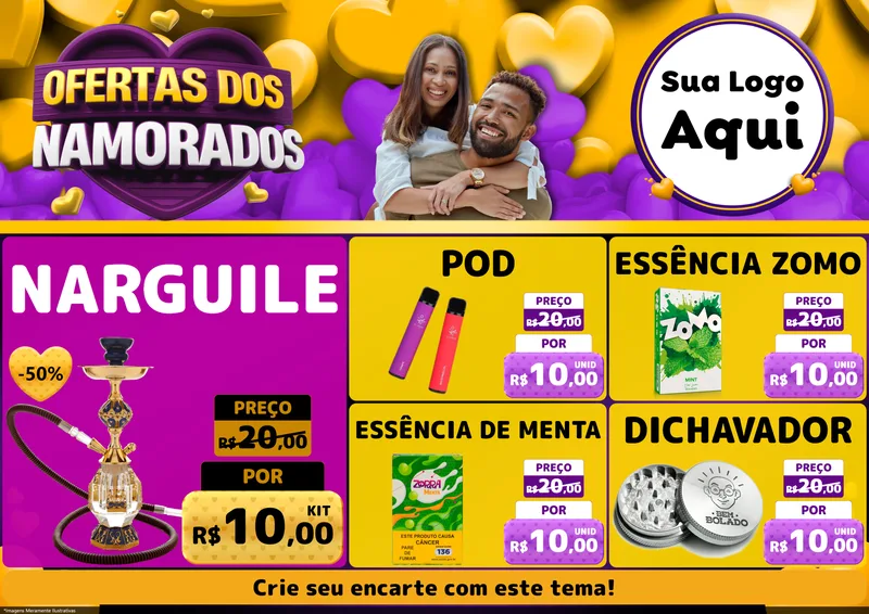 Modelo de Encarte para Encarte A4 Horizontal com o tema Oferta Dos Namorados para Tabacaria