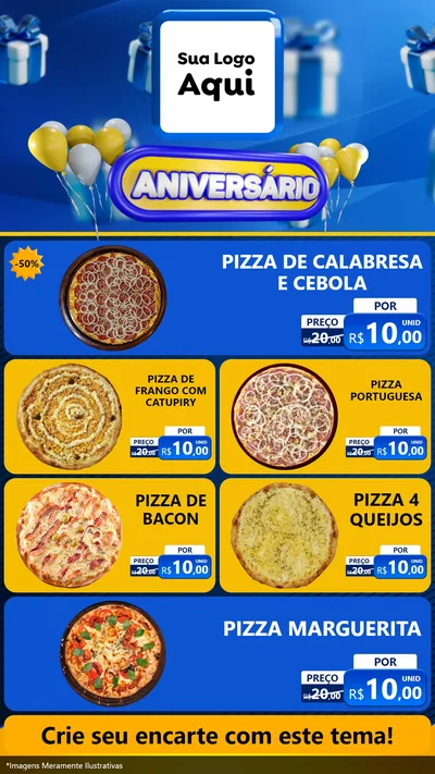 Modelo de TV para TV Vertical com o tema Aniversário para Pizzaria