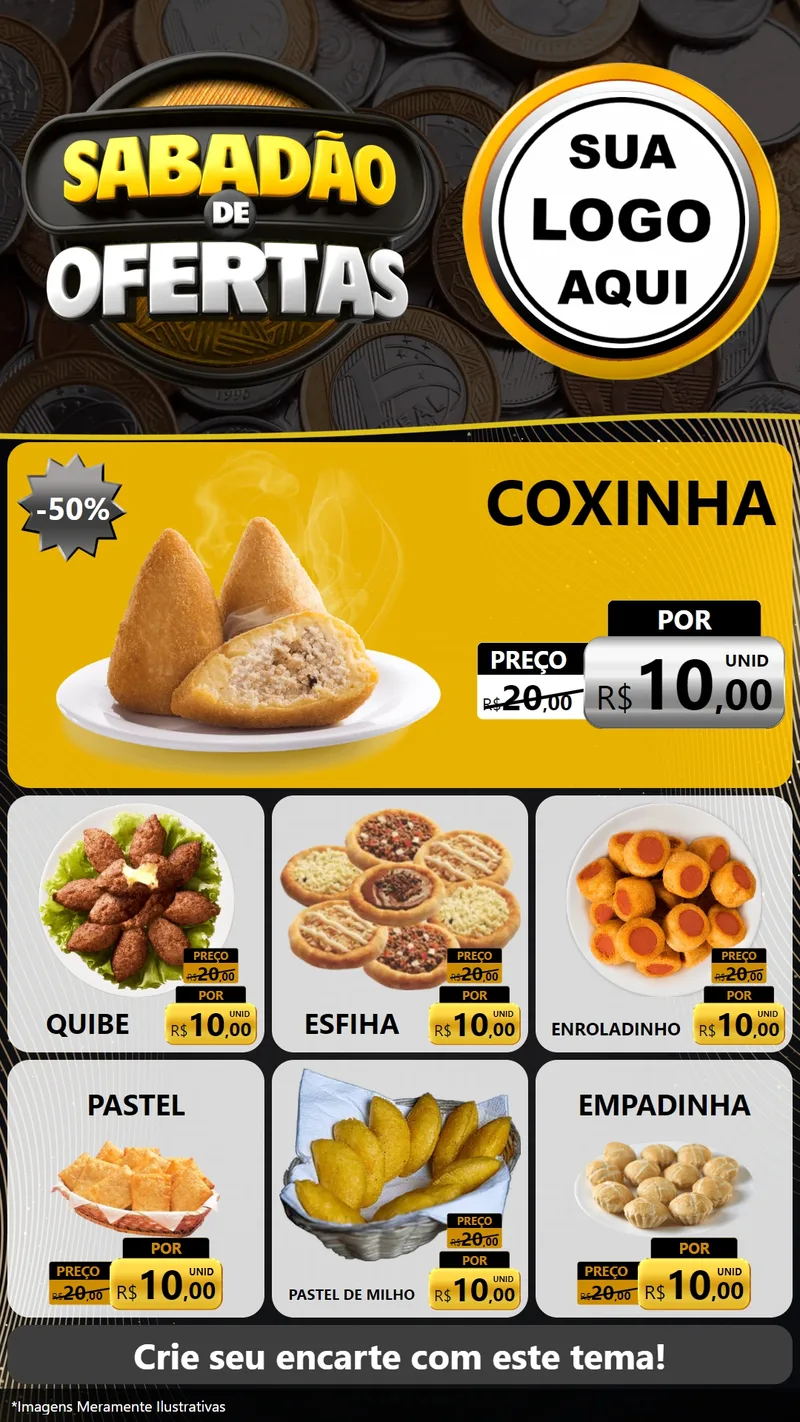 Modelo de Rede Social para Stories com o tema Sabadão de Ofertas para Salgadaria